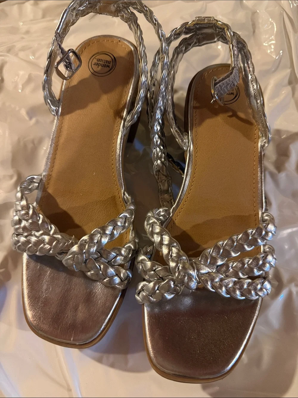 Braided Metallic Silver girls Slingback Sandals